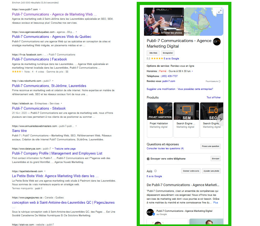 Knowledge panel Google